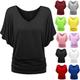 T-shirt ampia da donna alla moda taglie forti con scollo a V, maniche a pipistrello, orlo piegato