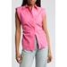 Ruched Side Sleeveless Button-up Shirt