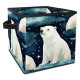 KLURENT Starry Polar Bear Toy Box Chest Collapsible Sturdy Toy Clothes Storage Organizer Boxes Bins Baskets for Kids Boys Girls Nursery Playroom