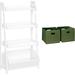 FANGL Kids 24in Toy Organizer and 2pc 4-Tier Ladder Shelf White with 2 Olive Bins