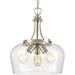 Modern Brushed Nickel Pendant Light Fixture 3-Light Glass Pendant Lighting Brushed Nickel Clear Glass Pendant Light with Chain for Kitchen Island Dining Room Living Room