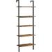 FENGPU Industrial Ladder Shelf 5-Tier Bookshelf Wood Wall Mounted Shelf Storage Rack Display Shelves for Living Room Home Office 23.6 x 11.8 x 67.7 Inches Rustic Brown and Black ULLS102B01