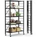 5 Tier Foldable Storage Shelves Expandable Folding Shelf with Wheels Changeable into 2 Shelf Units Collapsible Adjustable Storage Rack Metal Shelves for Storage Pantry Garage Kitchen Room