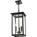 Black Outdoor Pendant Lanern E12 Candle Chandelier 3-Lights Large Exterior Hanging Light Fixture with Clear Glass Height Adjustable for Indoor Entryway Porch