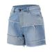 VBARHMQRT Female Shorts for Women Plus Size Women s Fashion Sexy Stretch Patchwork Flared Pocket Denim Shorts Bike Shorts Women with Padding High Waisted High Waisted Shorts Women Dressy