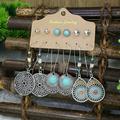 36pcs Vintage Ancient Silver Geometric Earrings with Turquoise Pine Engraved Heart Drop - 36pcs Pairs!