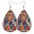 Bohemian Pattern Leather Earring Teardrop PU Dangle Party Earrings For Women Girls