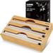 3-in-1 Bamboo Plastic Wrap Dispenser with Cutter Foil and Plastic Wrap Organizer Aluminum Foil Organization and Storage