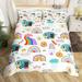 Lodge Cabin Duvet Cover Rainbow Hand Drawn Camping Themed Bedding Set Happy Glamping Trailer Comforter Cover Vintage Camp Travel Car Twin Bed Set Kawaii Sun Clouds Camping Decor for Camper