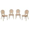 Flash Furniture 4 Pack Indoor/Outdoor Commercial Thonet French Bistro Stacking Chair Natural/White PE Rattan and Bamboo Print Aluminum Frame in Light Natural