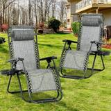 VTOY 2-Pack Zero Gravity Lounge Chairs Outdoor Adjustable Reclining Patio Chair Steel Mesh Folding Recliner for Pool Beach Camping Lounge Chair with Pillows and Cup Tray