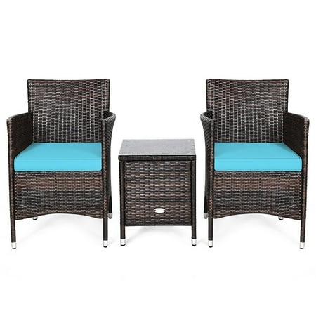 Canddidliike 3 Piece Patio Conversation Set Outdoor Rattan Wicker Furniture Set with Coffee Table & Chairs Patio Bistro with Seat Cushions for Garden Balcony Backyard Poolside