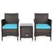 Canddidliike 3 Piece Patio Conversation Set Outdoor Rattan Wicker Furniture Set with Coffee Table & Chairs Patio Bistro with Seat Cushions for Garden Balcony Backyard Poolside