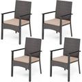 Rattan Patio Dining Chairs 4 Pieces Weather-Resistant Wicker Outdoor Chair With Metal Frame & Comfortable Cushions 350Lbs Weight Capacity For Patio Garden Yards Lawn