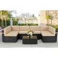 simple 7 Piece Patio PE Rattan Wicker Sofa Set Outdoor Sectional Conversation Furniture Chair Set with Cushions and Table Black