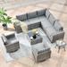 Vcatnet Direct 9 Pieces Patio Furniture Outdoor Sectional Sofa Wicker Conversation Set with Rocking Chairs and Coffee Table for Garden Porch Gray stripes