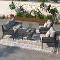 Miekor Furniture 4-Piece Rope Patio Furniture Set Outdoor Furniture with Tempered Glass Table Patio Conversation Set Deep Seating with Thick Cushion for Backyard Porch Balcony (Grey) W5UAAG