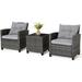 Wicker Patio Furniture Sets - 3 Pieces Rattan Sofa Set Outdoor Conversation Set With Tempered Glass Heavy-Duty Steel Frame Wicker Chair Set For Poolside Backyard Grey
