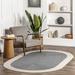 KEERDAO Indoor/Outdoor Braided Solid Border Delaine Area Rug Oval 6x9 Grey