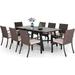 durable Outdoor Patio Dining Set 9 PCS Patio Furniture Set with Extendable Metal Table and 8 Rattan Wicker Chairs Beige Cushion