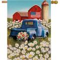 4th of July Patriotic Welcome Memorial Day Garden Flag Double Sided Rustic Farm Old Red Truck House Yard Flag Daisy Garden Yard Flower Decorations USA Outdoor Flag 12.5 x 18 Gift