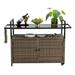 MOONMISS Portable Outdoor Wicker Bar Table with Wheels and Black Glass Table Brown