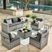 Vcatnet Direct 8 Pieces Patio Furniture Outdoor Sectional Sofa Wicker Conversation Set with Rocking Chair and Coffee Table for Garden Porch Black