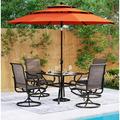 durable 6-Piece Patio Dining Set with Umbrella Outdoor Metal Furniture Set with 4 Sling Dining Swivel Padded Chairs 1 x 37 Square Metal Table and 1 x 10ft 3 Tiers Umbrella (Navy)