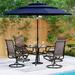 durable 6-Piece Patio Dining Set with Umbrella Outdoor Metal Furniture Set with 4 Sling Dining Swivel Padded Chairs 1 x 37 Square Metal Table and 1 x 10ft 3 Tiers Umbrella (Navy)