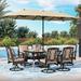 durable & William 8 Piece Patio Table and Chairs with 13ft Double-Sided Umbrella Outdoor Dining Furniture Set with 6 Padded Swivel Rocker Dining Chairs 1 Rectangular Metal Patio Tabl