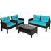 Canddidliike Patio Furniture 3 Pieces Patio Rattan Furniture Set Outdoor Wicker Rattan Chairs Garden Backyard Balcony Porch Poolside loveseat with Cushion and Sofa Armrest-Turquoise