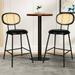 Genpo 24 Rattan Bar Stools Set of 2 Black PU Leather Counter Height Barstools with Cane Backrest Upholstered Bar Chairs for Kitchen Island