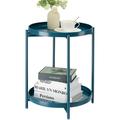 danpinera 2-Tier End Table Outdoor Side Table Metal Round Side Table with Removable Tray Small Folding Accent Table Anti-Rust Nightstand for Bedroom Balcony Patio Living Room (Gold)