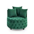 Velvet Upholstered Swivel Chair for Living Room with Button Tufted Design and Movable Wheels Including 3 Pillows Green