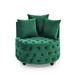 Velvet Upholstered Swivel Chair for Living Room with Button Tufted Design and Movable Wheels Including 3 Pillows Green