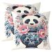 Pack Of 2 Child Kawaii Panda Pillow Covers Cute White Black Bear Cushion Covers Oriental Flowers Vase Throw Pillow Covers Jungle Animal Decorative Pillow Covers For Girls 24x24 Inch
