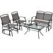 Canddidliike 4 Piece Patio Glider Conversation Set Outdoor Patio Furniture Set with Tempered Glass Table Top-Brown