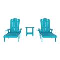 Flash Furniture Commercial Grade 3 Piece Indoor/Outdoor Adirondack Set with 2 Adjustable HDPE Loungers with Cup Holders and 2-Tier Side Table in Blue