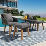 EUROCO 5 Pieces Patio Furniture Chair Sets Woven Rope Outdoor Patio Conversation Set With Wicker Cool Bar Table Ottomans Bistro Sets for Porch Backyard Balcony Poolside Grey