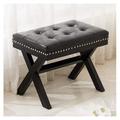 Homehours PU Leather Upholstered Entryway Bench Ottoman Bedroom Bench Footstool Seat with X-Shaped Wooden Legs for Patio Bedroom Living Room Foyer Hallway Black