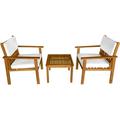 simple Acacia Wood Patio Bistro Set Patio Furniture Outdoor Chat Conversation Table Chair Set Outdoor Wood Chat Set with Water Resistant Cushions and Coffee Table Chairs for Beach Backyar