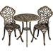 3 Piece Bistro Set Garden Round Table W/Chairs Set Of 2 Antique Outdoor Patio Furniture Weather Resistant Rose Design