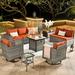 Vcatnet Direct 10 Pieces Patio Furniture Outdoor Sectional Sofa Wicker Conversation Set with Rocking Chairs and Fire Pit Table for Garden Poolside Orange red