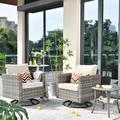 Vcatnet Direct 3 Pieces Patio Furniture Outdoor Wicker Swivel Rocking Chairs with Side Table for Garden Poolside Beige