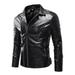 Penkiiy Men s Autumn Winter Long-sleeved Leather Motorcycle Jacket Zipper Coat Long Sleeve Hoodless Faux Leather Outwear & Jackets Waterproof Hooded Jacket PU Black on Clearance