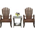 Wood Wagon Rocking Chair Set Outdoor Patio Rustic Lounge Rocker Set With Wheel Armrest For Garden Country Yard (2Pcs+Table)