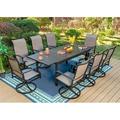 durable VILLA Patio Dining Set for 8 9 Piece Outdoor Table Chairs Set with 8 High Back Swivel Dining Chairs and Extendable Metal Patio Table Outdoor Furniture Dining Set for Lawn Garden