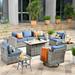 Vcatnet Direct 9 Pieces Patio Furniture Outdoor Sectional Sofa Wicker Conversation Set with Rocking Chair and Fire Pit Table for Garden Porch Denim blue