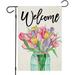 Welcome Spring Garden Flags for Outside Tulips Flowers in Mason Jar Yard Decoration Small Seasonal Outdoor Decor for Wedding Anniversary Farmhouse Holiday 12x18h Double Sided