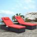 Outdoor Patio Chaise Lounge Chair Set of 2 5-Level Adjustable Rattan Pool Lounger All Weather Lounge Chair with Removable Cushions for Backyard Porch Garden Beach (Black+Red)